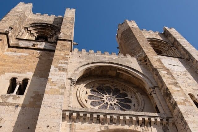 Facade of Lisbon Cathedral showing mixed architectural styles