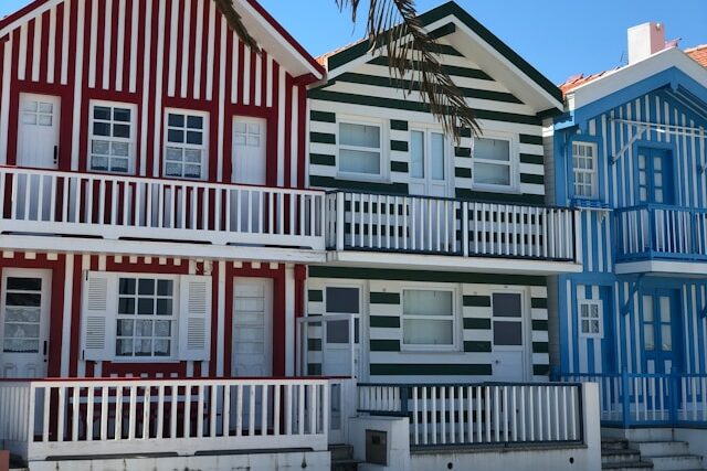Striped houses in Costa Nova near Aveiro Portugal
