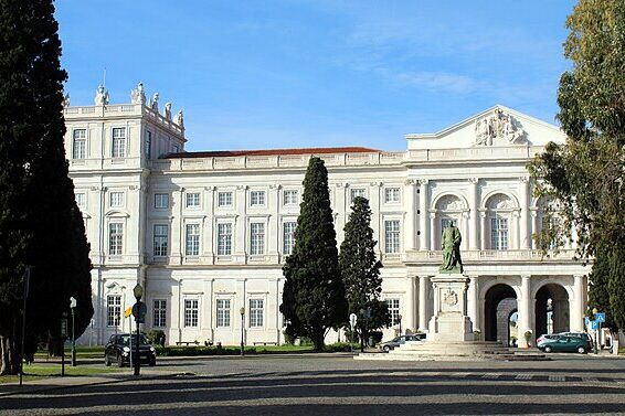 Exterior view of the National Palace of Ajuda with neoclassical architecture