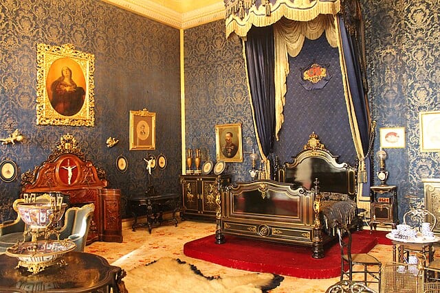 Room inside the National Palace of Ajuda with royal furniture and decorations
